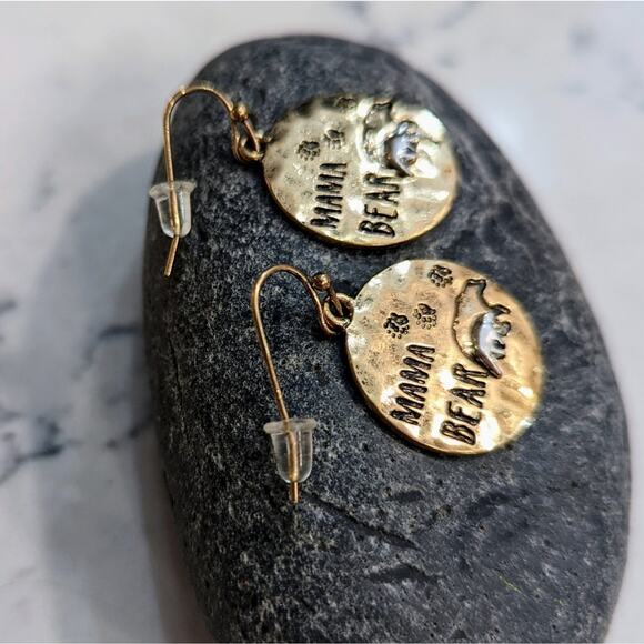 MAMA BEAR Bronze Silver Two-Tone Metal Disk Drop Hook Earrings NEW Gift - Picture 4 of 13